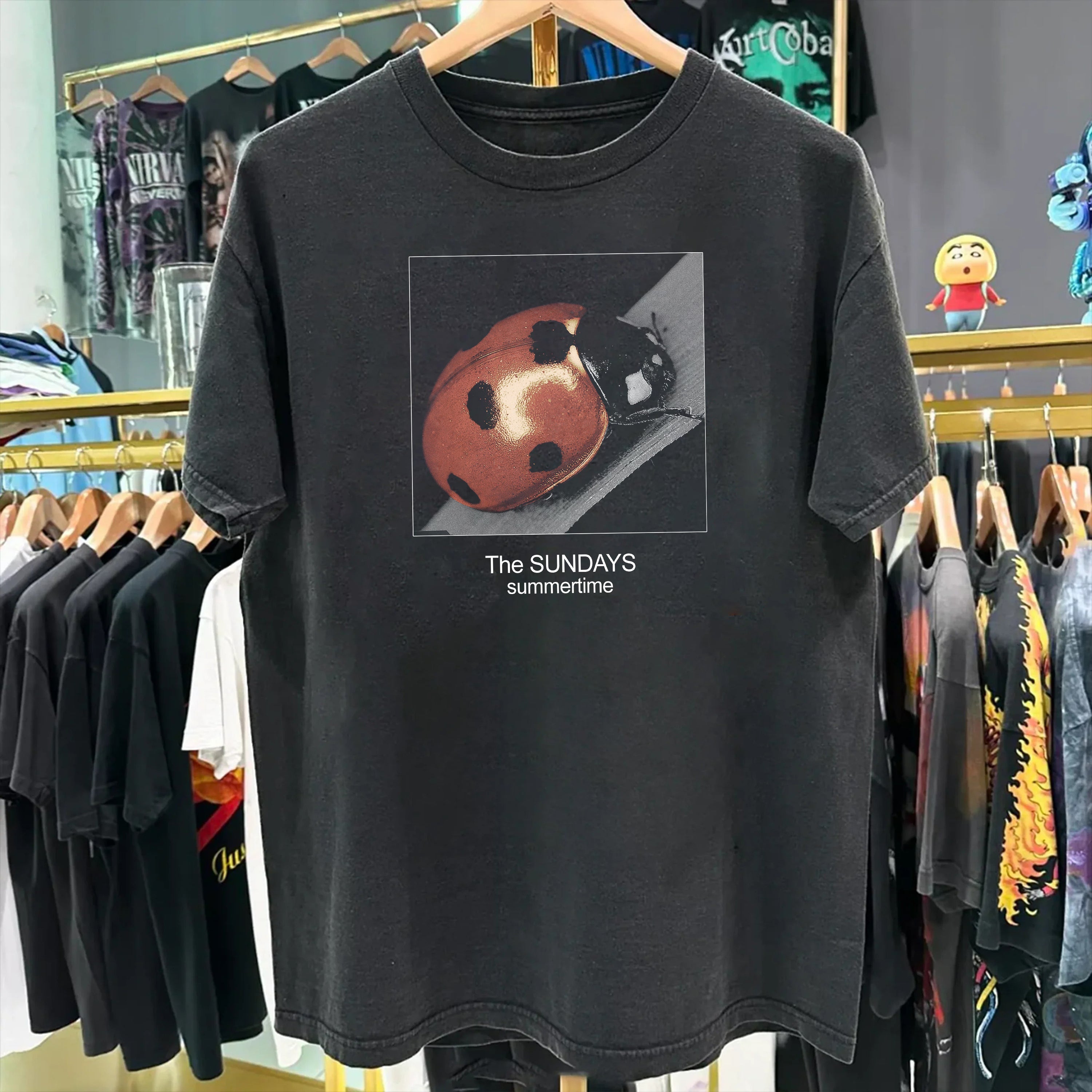 Vintage 97 The Sundays Summertime Ladybug Washed Black Graphic T-Shirt