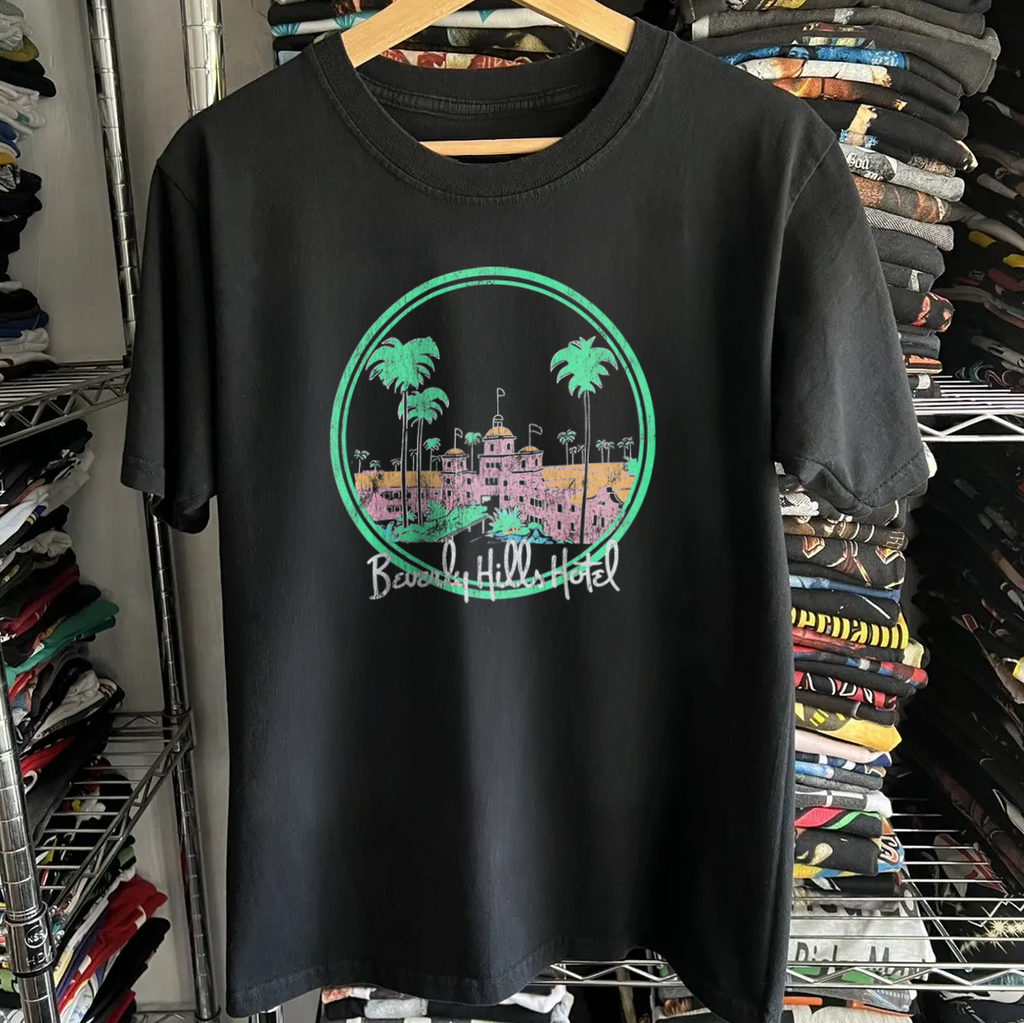 Vintage 80s Beverly Hills Hotel Washed Black Sunset Graphic Graphic T-Shirt
