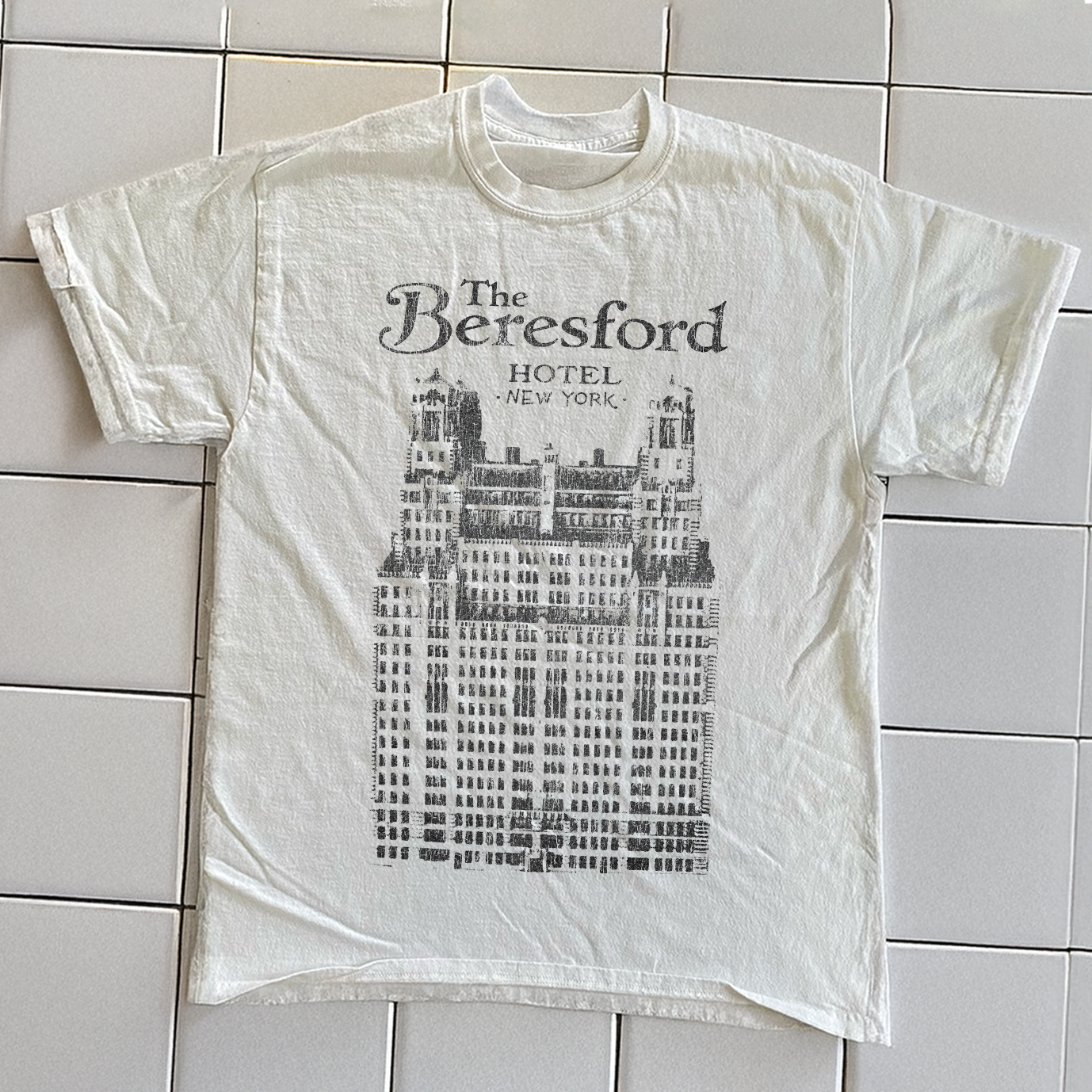 Vintage 90s The Beresford Hotel NYC Rare Washed White Graphic T-Shirt