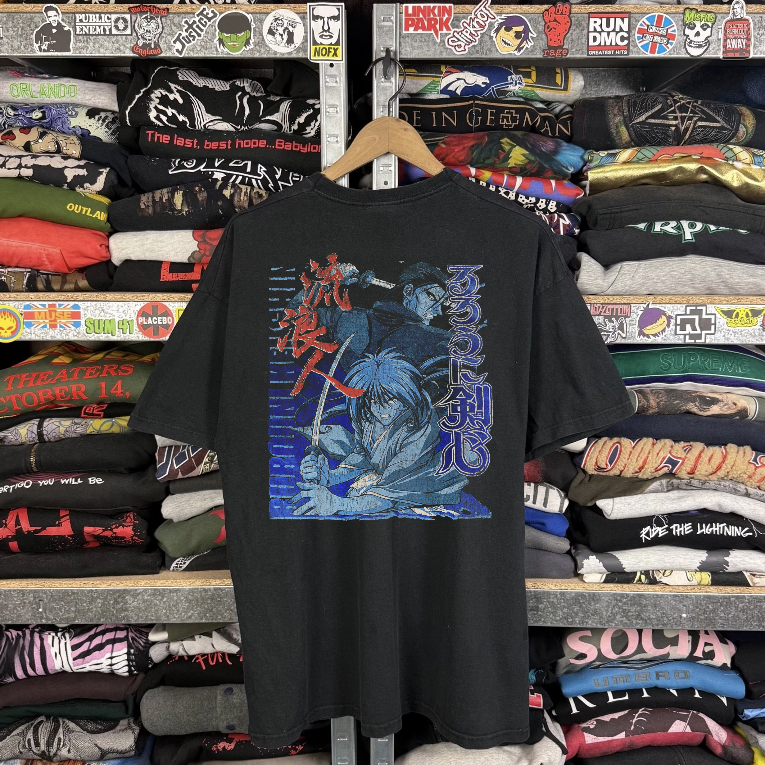 Vintage 2002 Rurouni Kenshin Washed Black Graphic Graphic T-Shirt