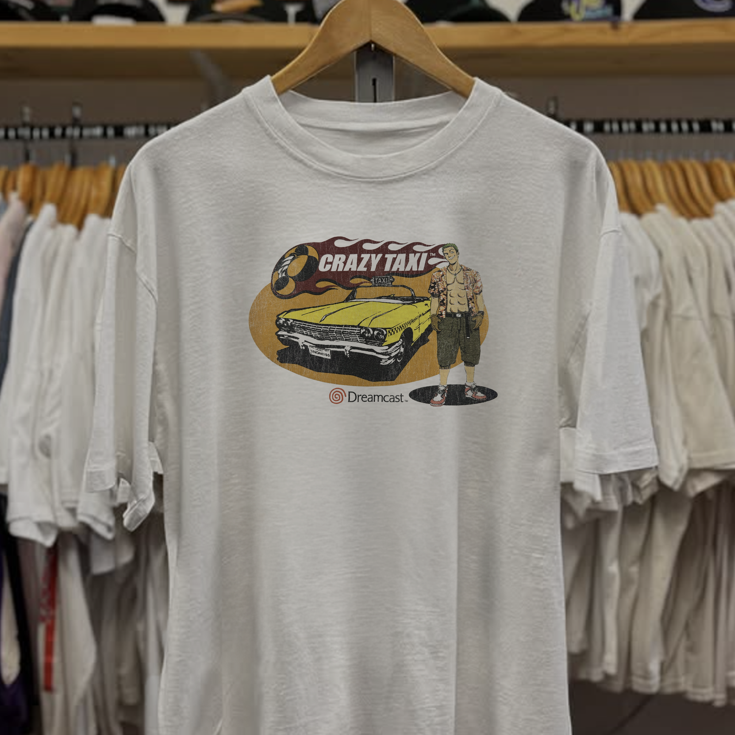 Vintage 90s Crazy Taxi Dreamcast Washed White Graphic Graphic T-Shirt
