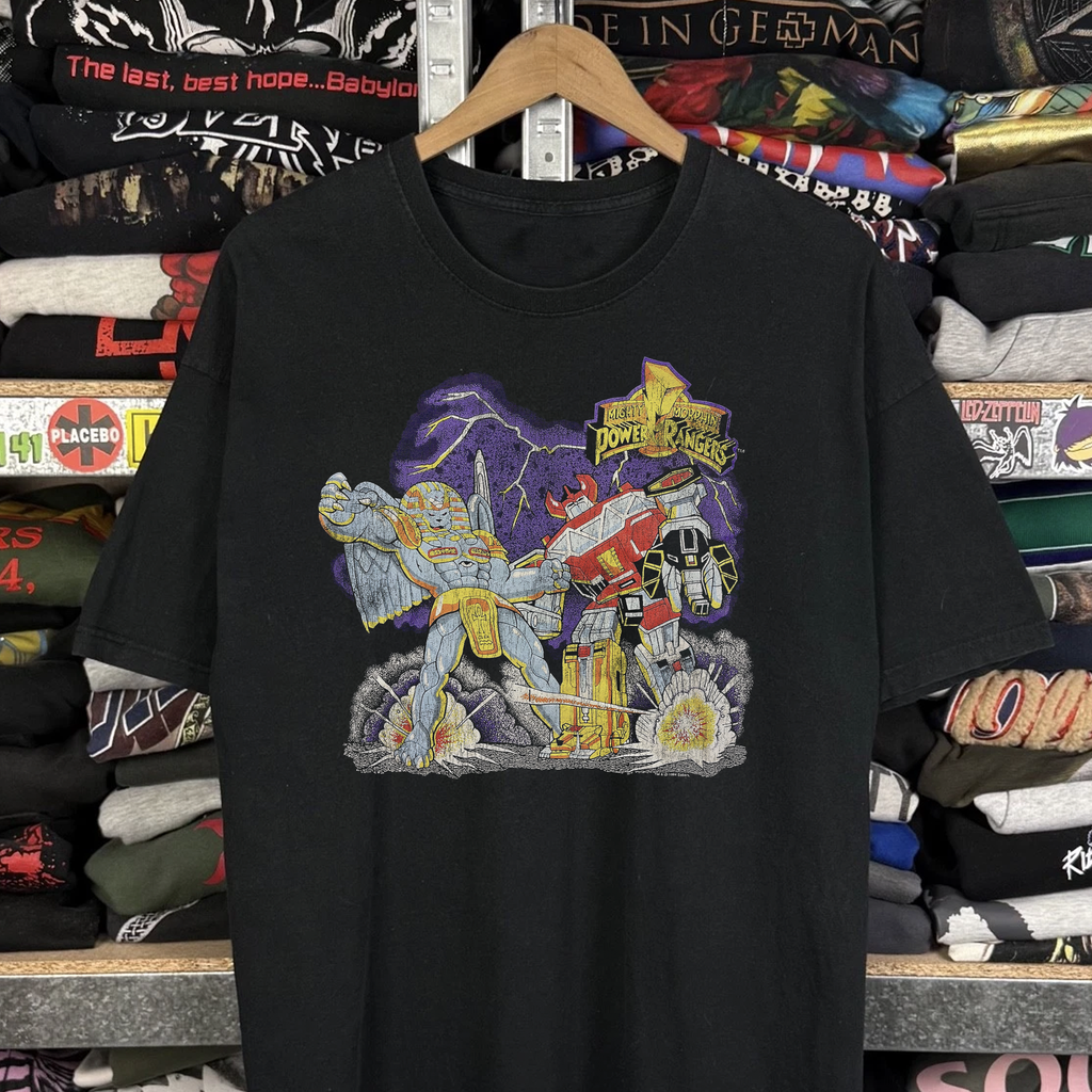 Vintage Rare Mighty Morphin Power Rangers Washed Black Graphic Graphic T-Shirt