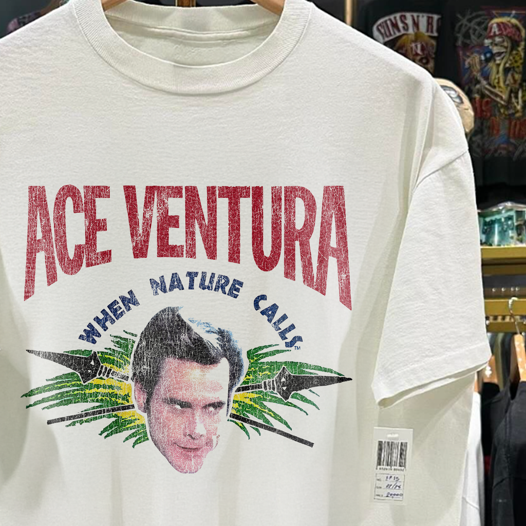 Vintage 1994 Ace Ventura When Nature Calls Promo Rare Wahsed White Graphic T-Shirt