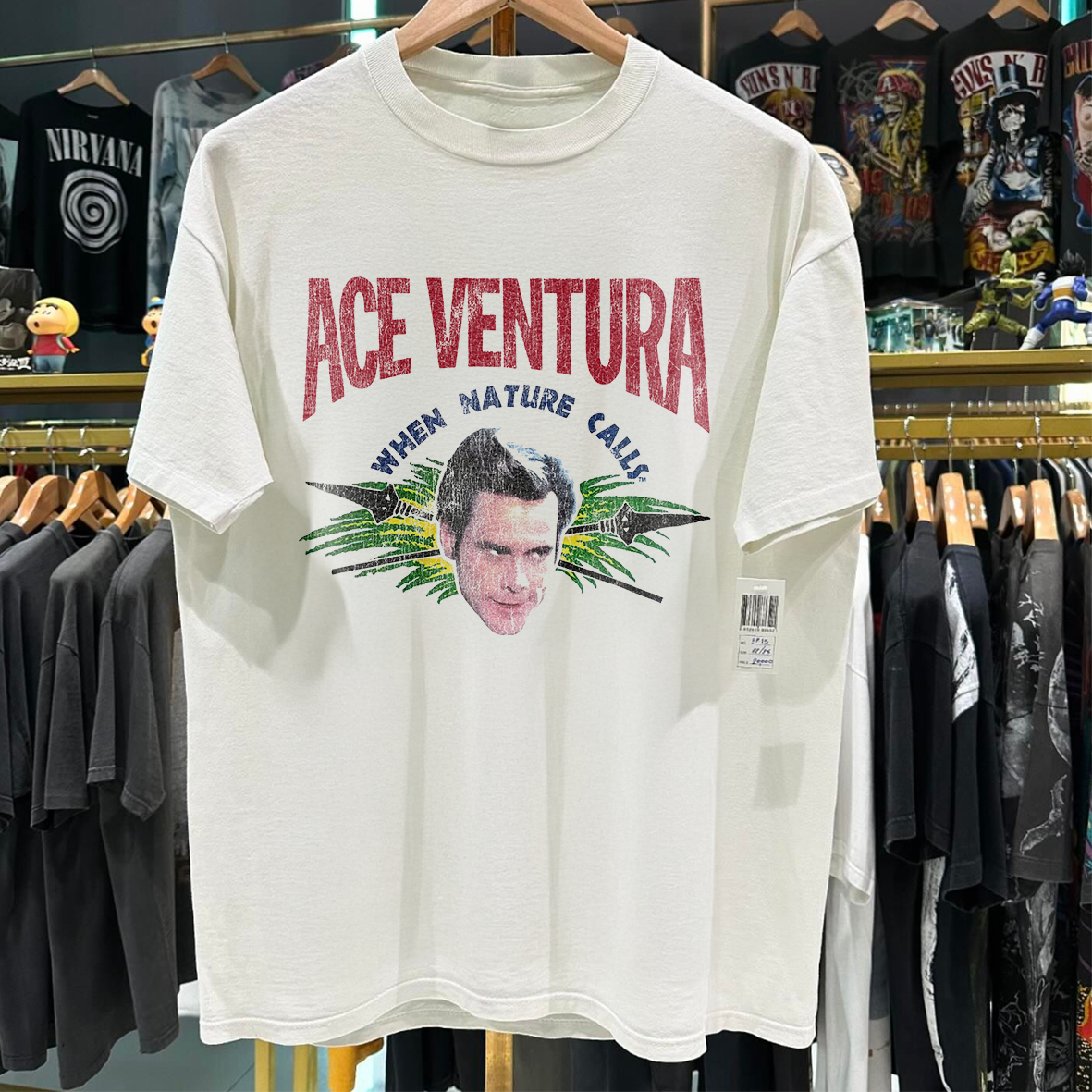 Vintage 1994 Ace Ventura When Nature Calls Promo Rare Wahsed White Graphic T-Shirt