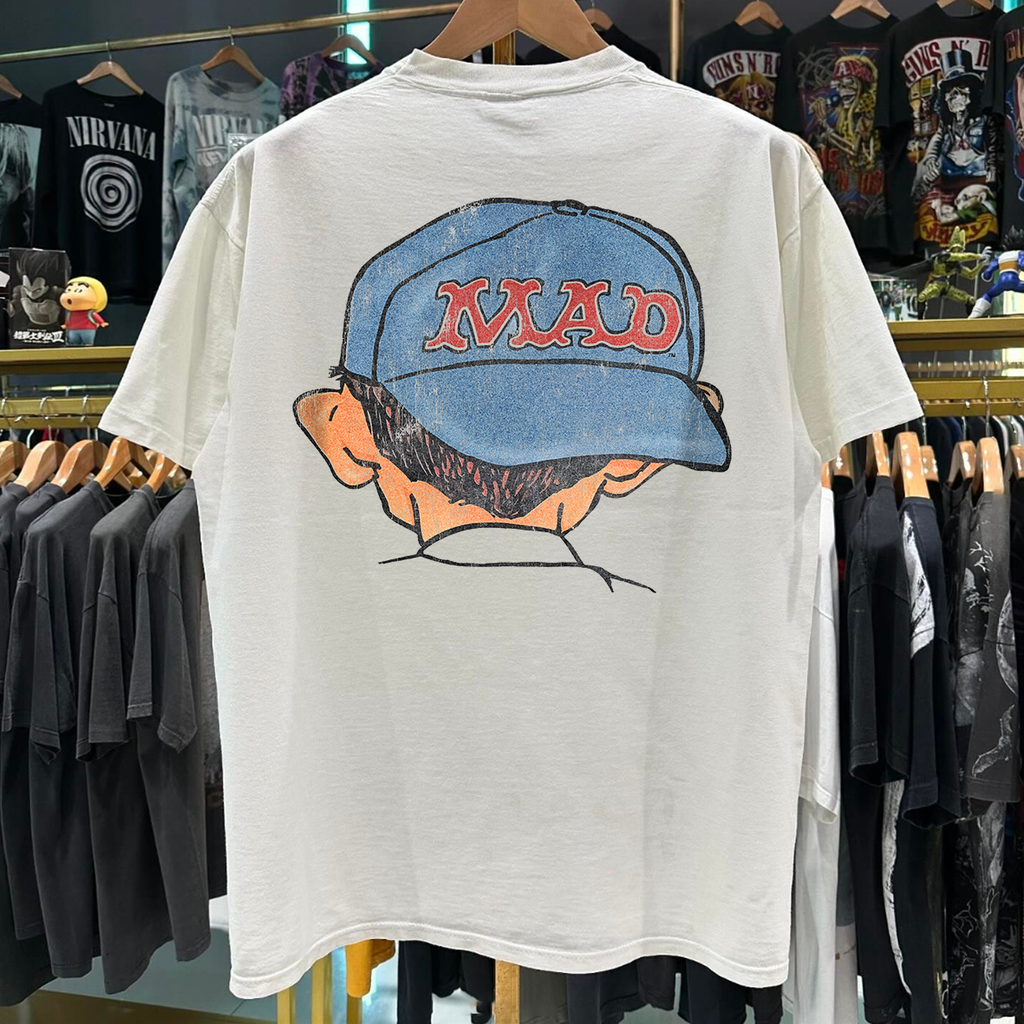 Vintage 90's Rare Alfred E. Neuman Vintage Washed White Graphic T-Shirt