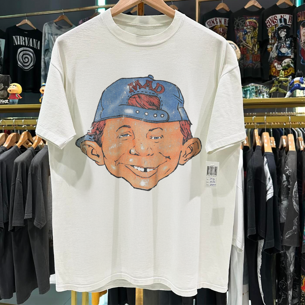 Vintage 90's Rare Alfred E. Neuman Vintage Washed White Graphic T-Shirt