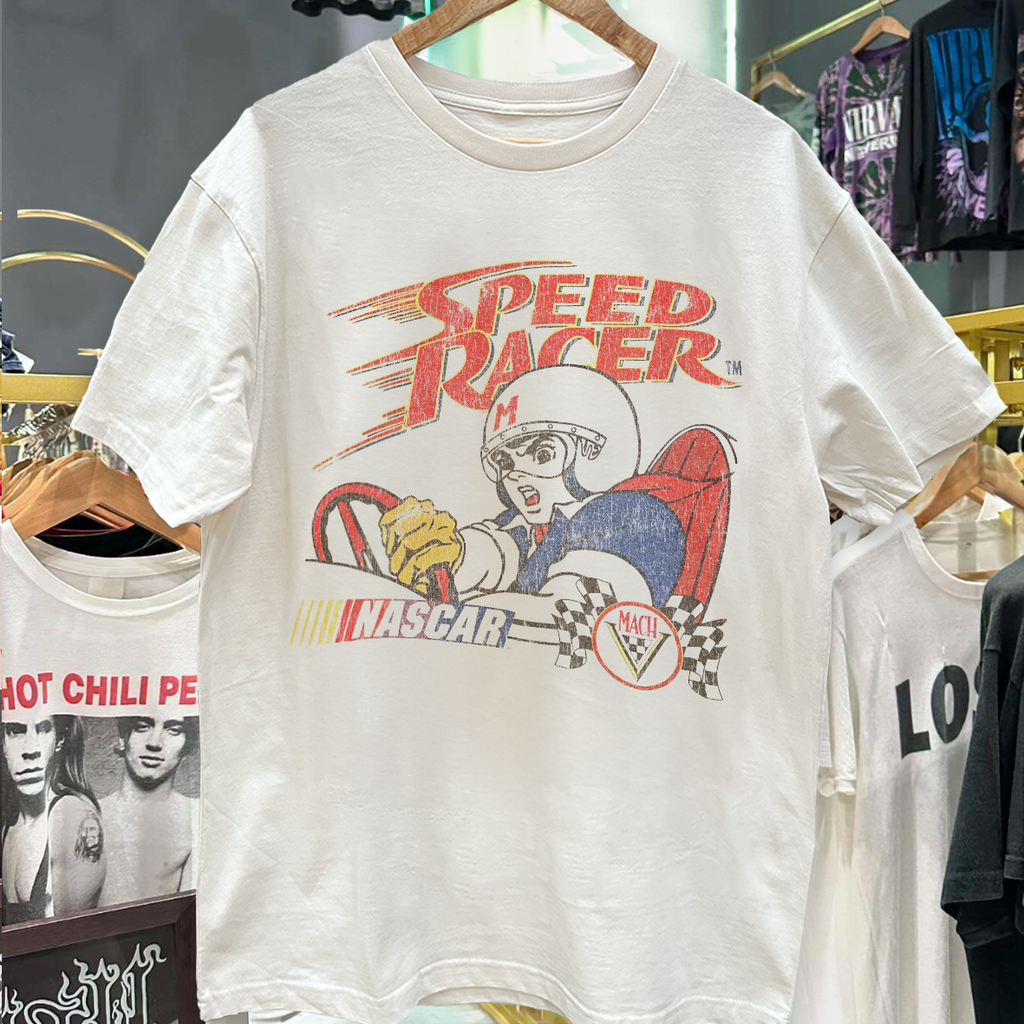 Vintage Speed Racer White Vintage Washe Graphic T-Shirt