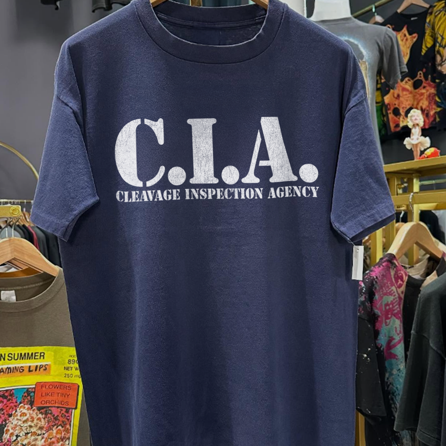 Vintage Cia Inspection Agency Washed Navy Graphic Graphic T-Shirt