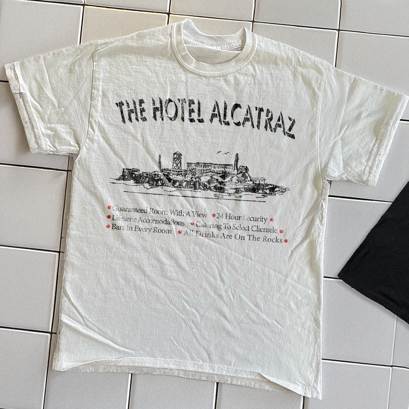 Vintage 90s Hotel Alcatraz Rare Washed White Graphic T-Shirt