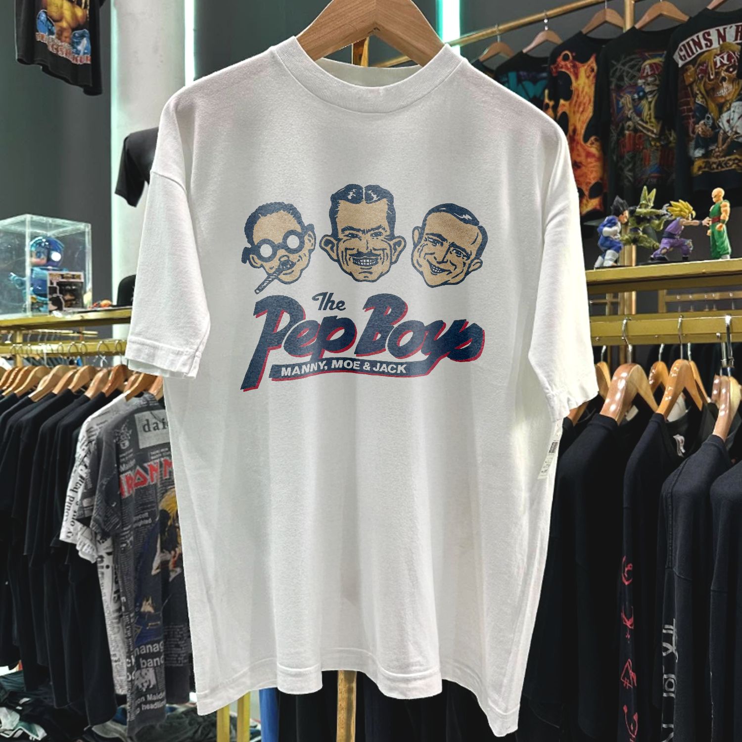 Vintage The Pep Boys 80s 90s Rare Washed White Graphic T-Shirt