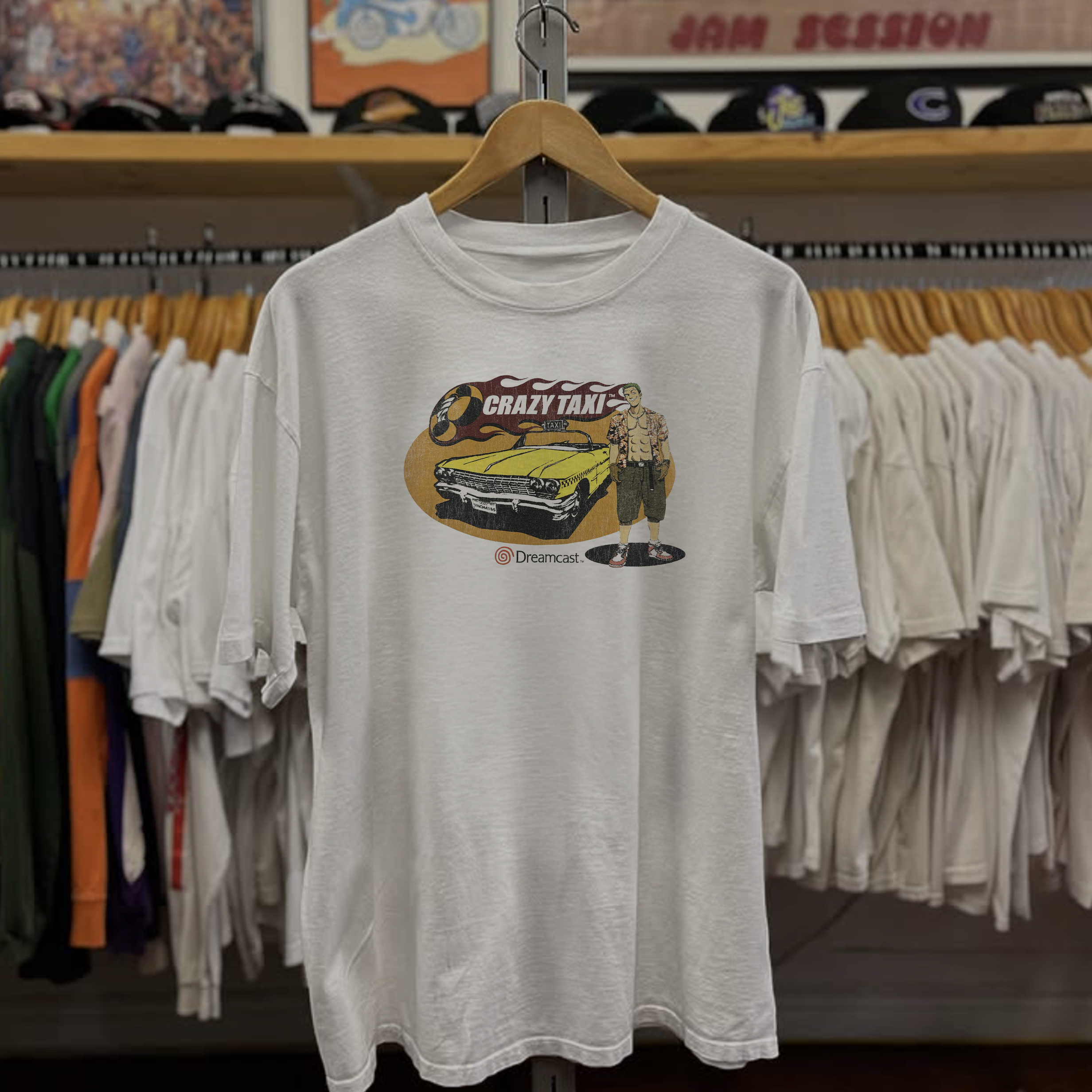 Vintage 90s Crazy Taxi Dreamcast Washed White Graphic Graphic T-Shirt