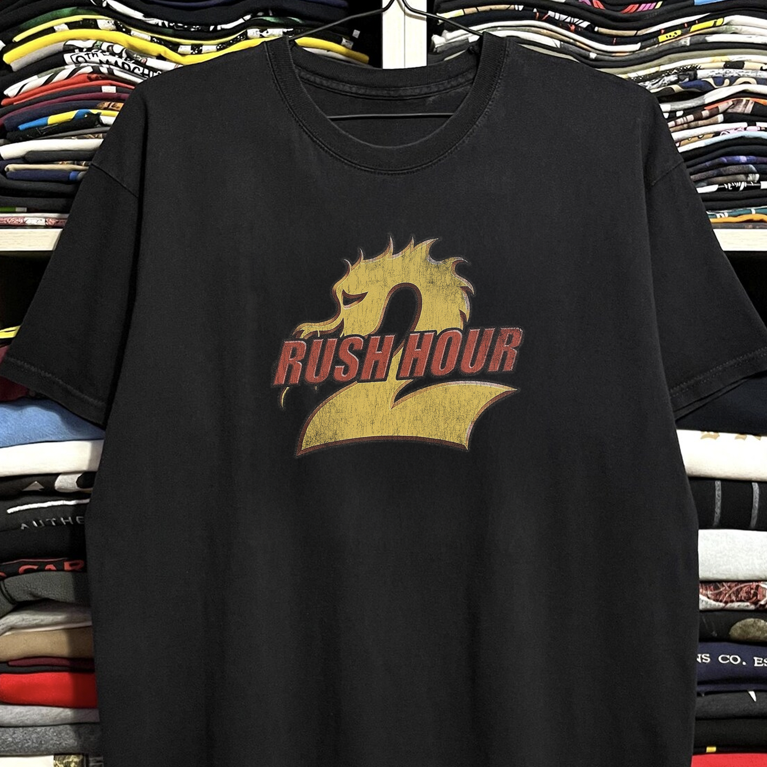 Vintage 2001 Rush Hour 2 Movie Promo Washed Black Graphic Graphic T-Shirt