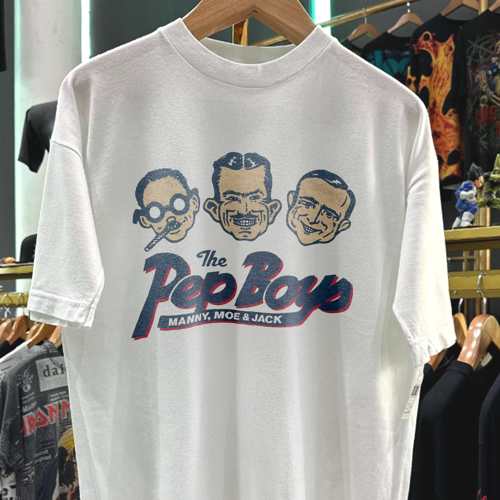 Vintage The Pep Boys 80s 90s Rare Washed White Graphic T-Shirt
