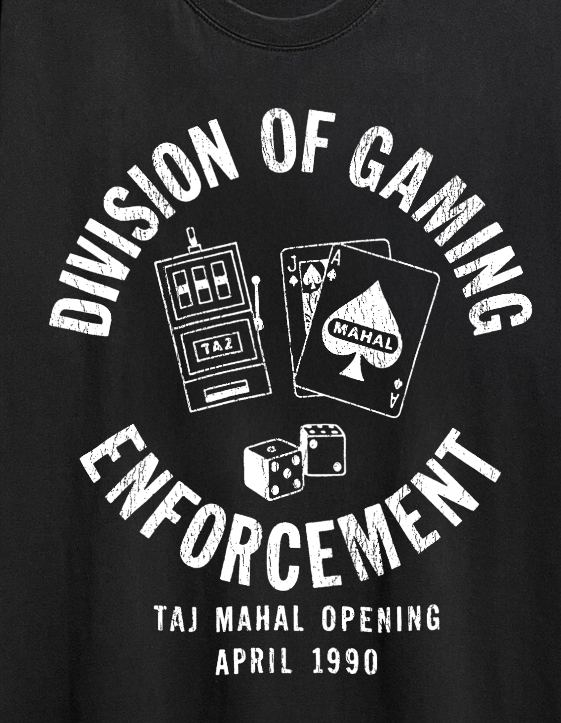 Vintage Rare Taj Mahal Division Of Gaming Enforcement Washed Black Graphic Graphic T-Shirt