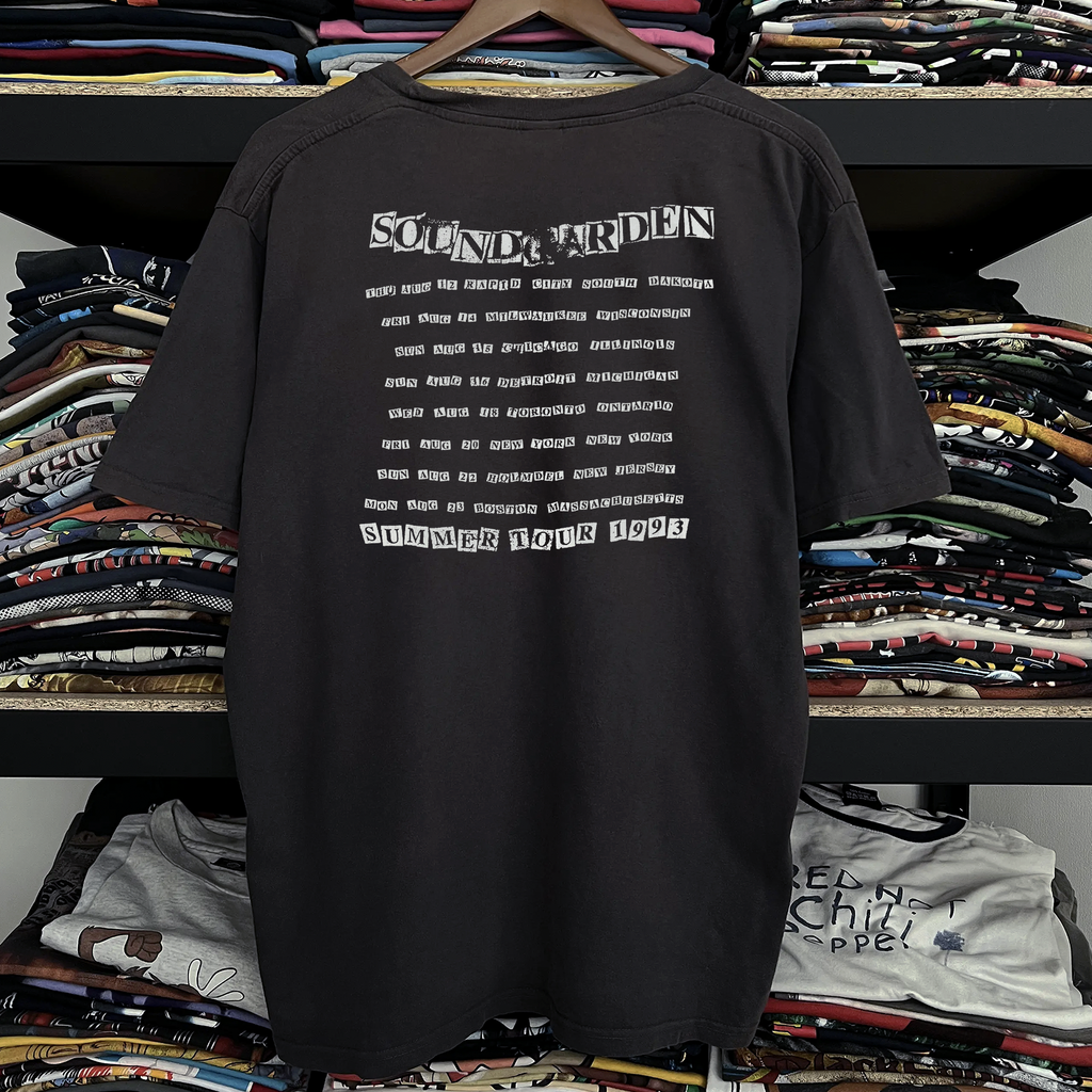 Vintage 1993 Soundgarden Kali Tour Washed Black Graphic Graphic T-Shirt