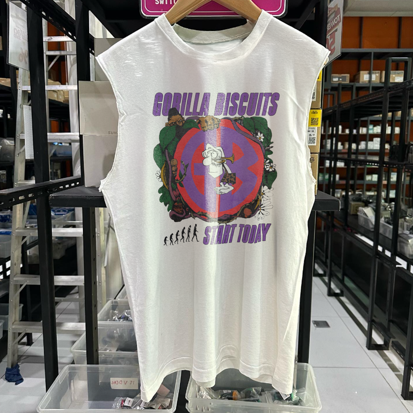 Vintage 1989 Gorilla Biscuit 'Start Today' Rare Washed White Cut-Off