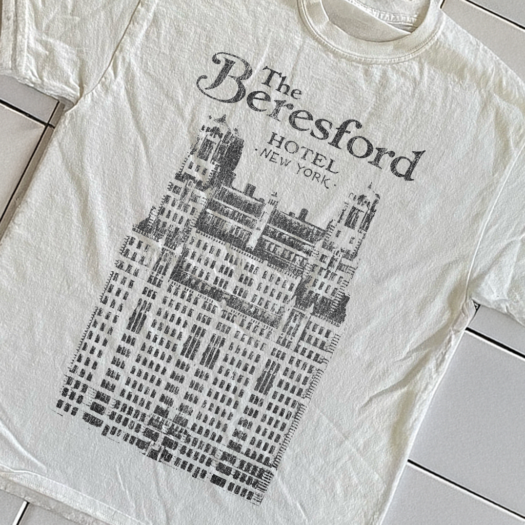 Vintage 90s The Beresford Hotel NYC Rare Washed White Graphic T-Shirt
