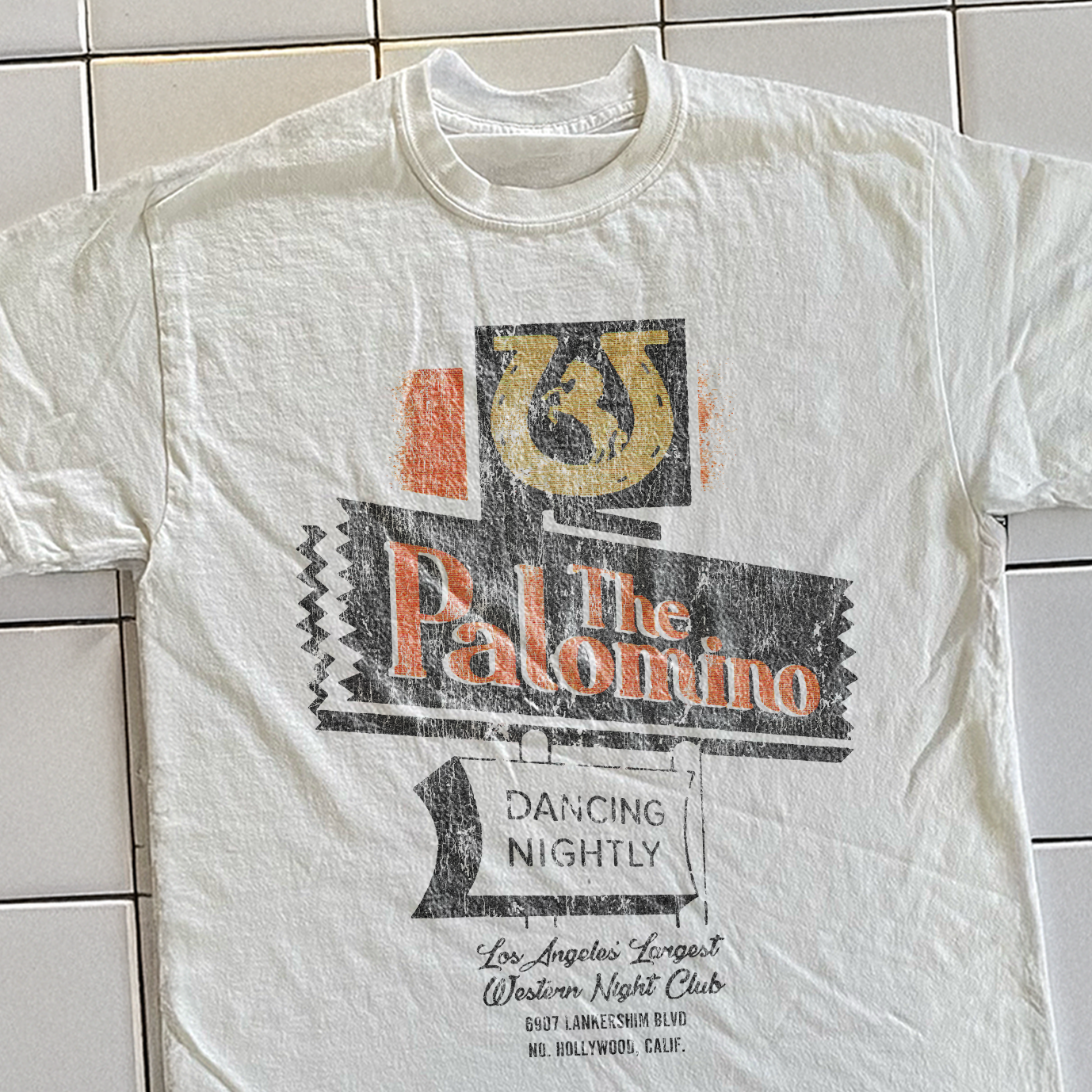 Vintage 90s The Palomino Hollywood Rare Washed White Graphic T-Shirt