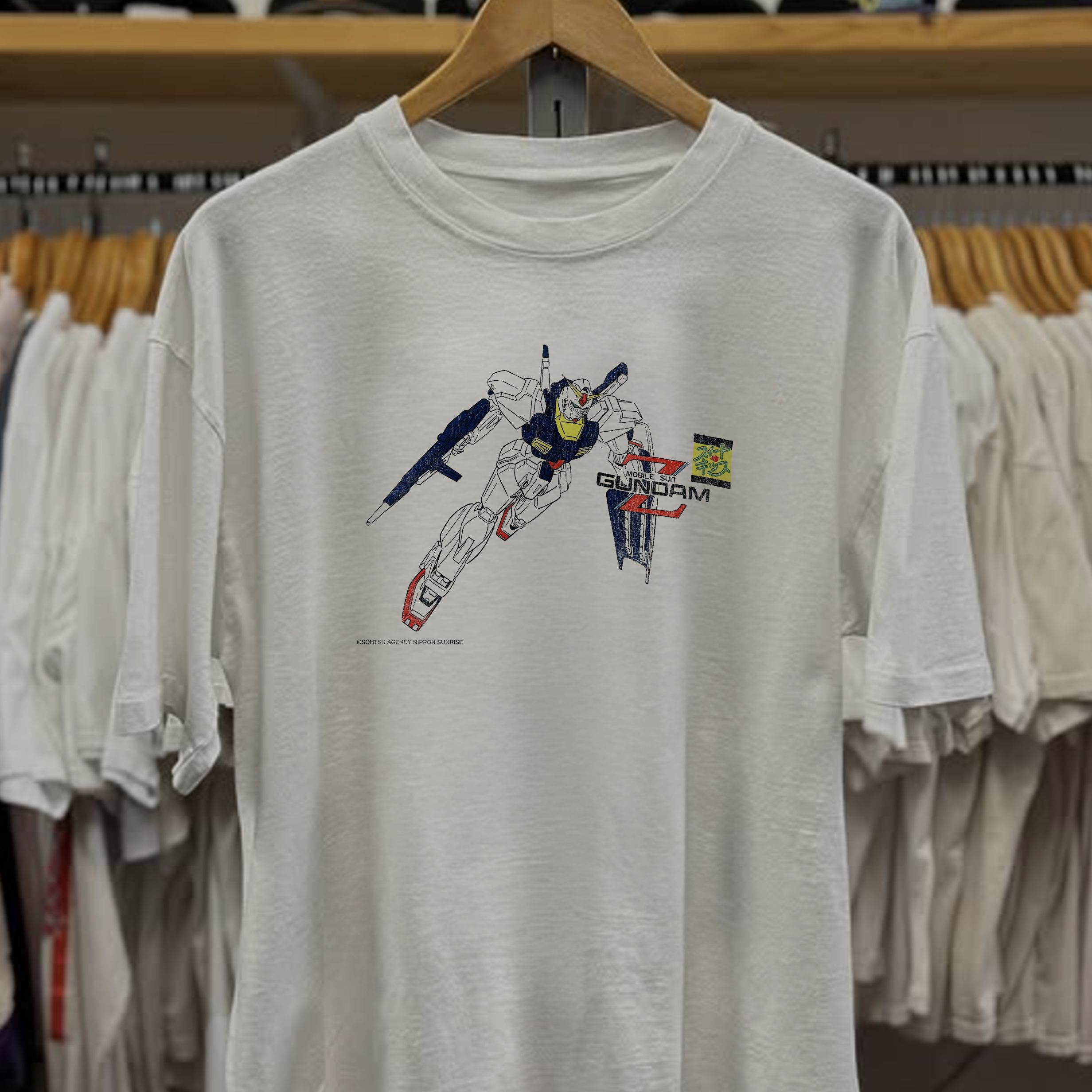 Vintage 1979 Gundam Mobile Suit Washed White Graphic Graphic T-Shirt