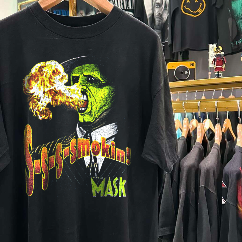 Vintage Smokin' Mask Vintage Washed Black Graphic T-Shirt