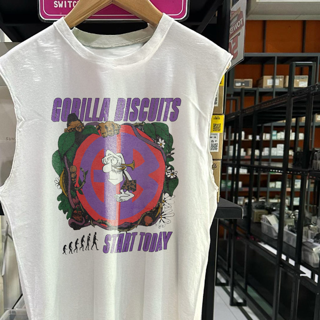 Vintage 1989 Gorilla Biscuit 'Start Today' Rare Washed White Cut-Off