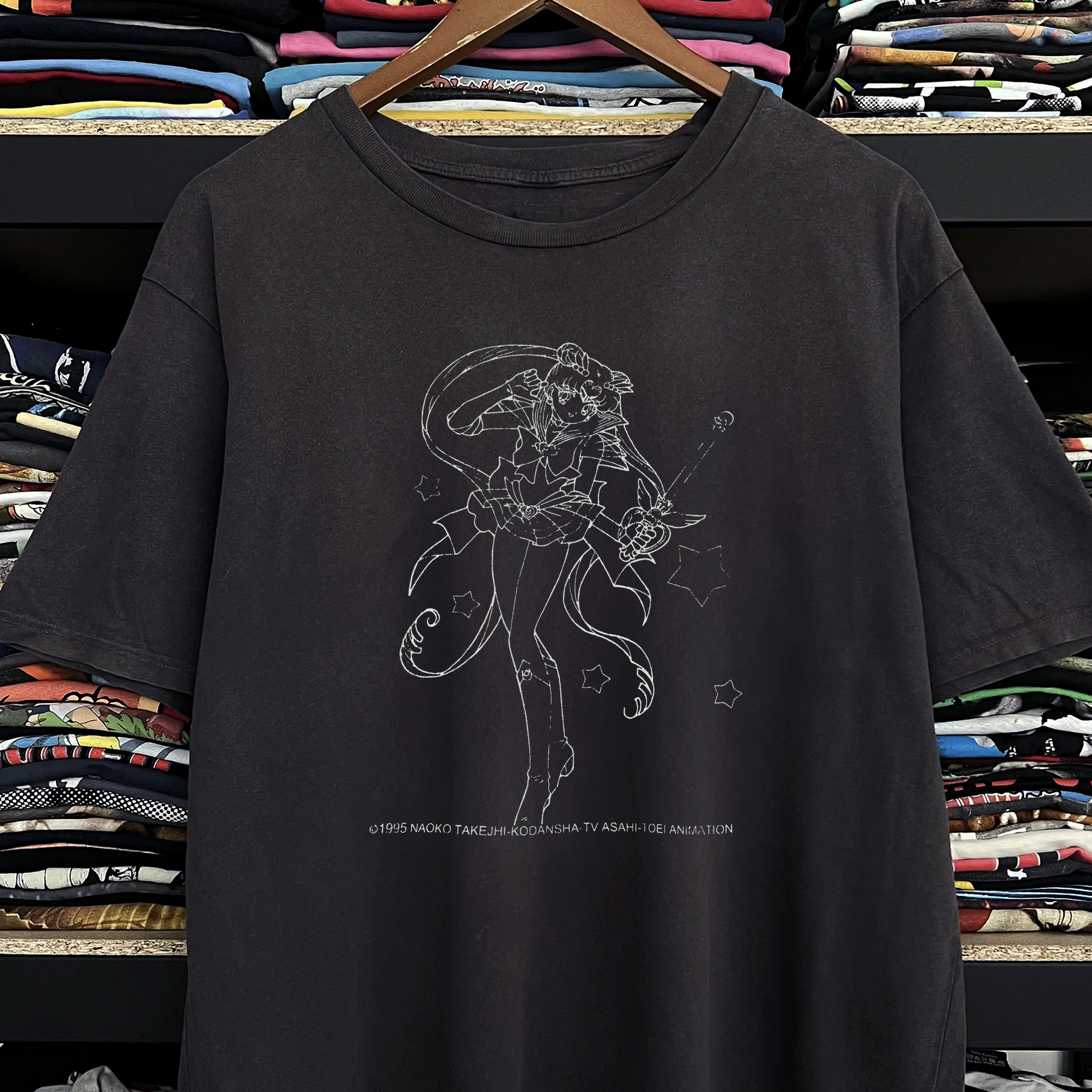 Vintage 1995 Sailor Moon Washed Black Graphic Graphic T-Shirt