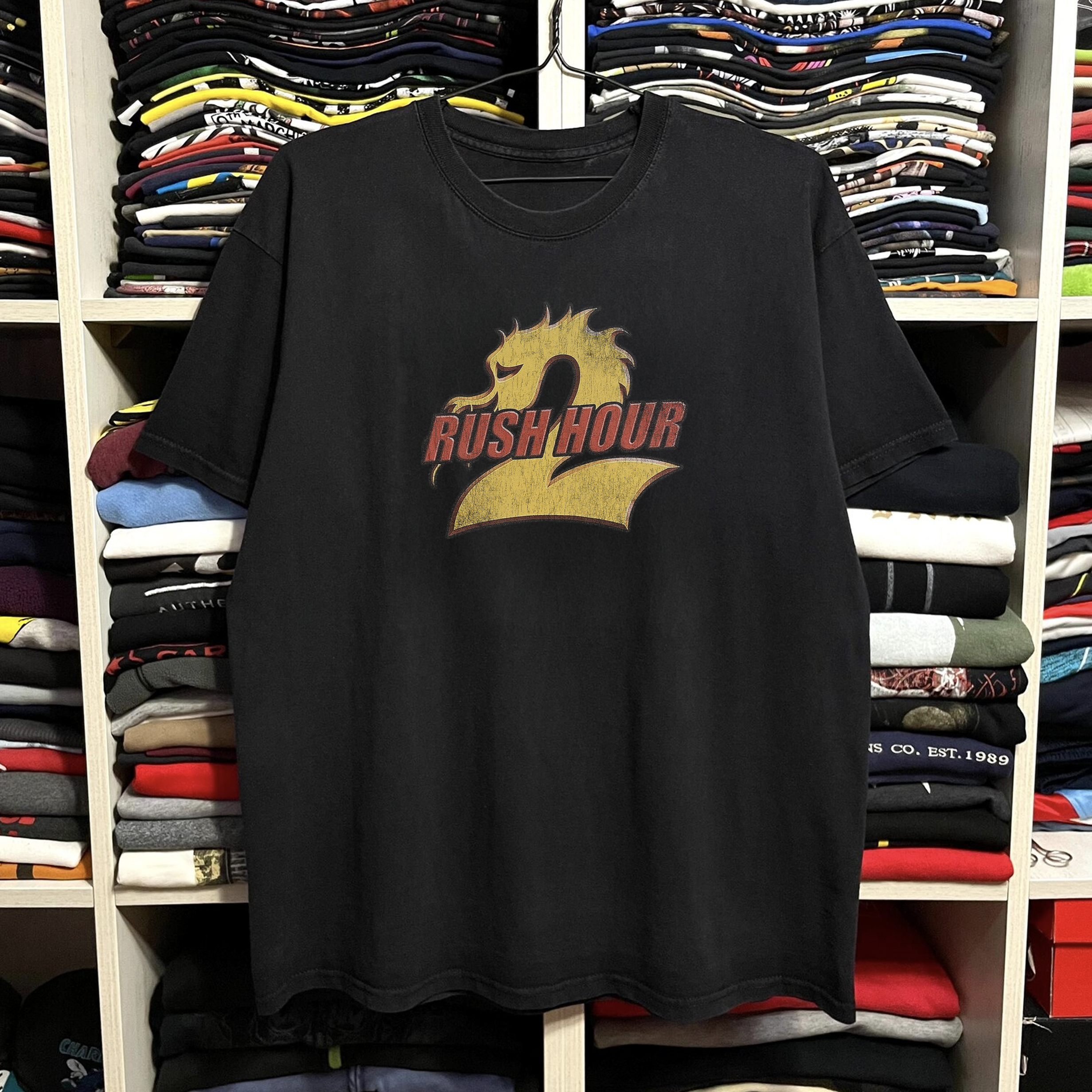 Vintage 2001 Rush Hour 2 Movie Promo Washed Black Graphic Graphic T-Shirt