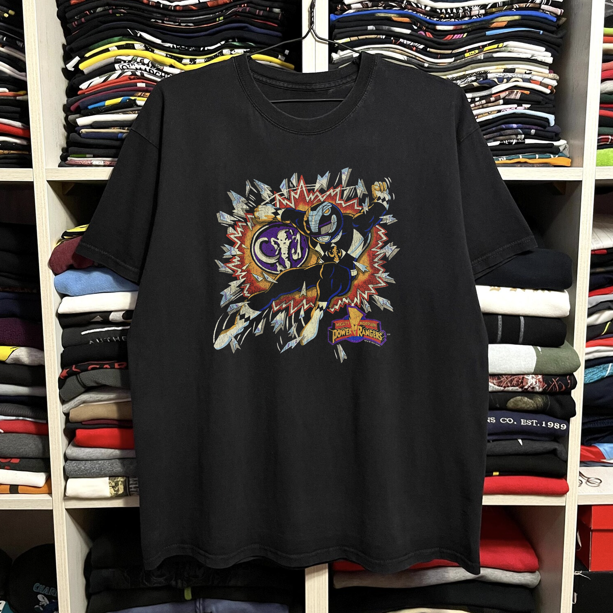 Vintage 1994 Power Rangers Washed Black Graphic Graphic T-Shirt